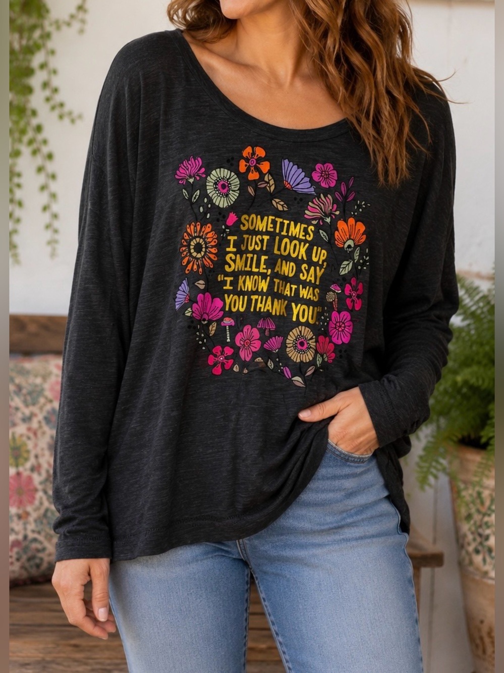 NATURAL LIFE Charcoal Saying and Graphic  Long-Sleeve Tee - Size XXXL NWT